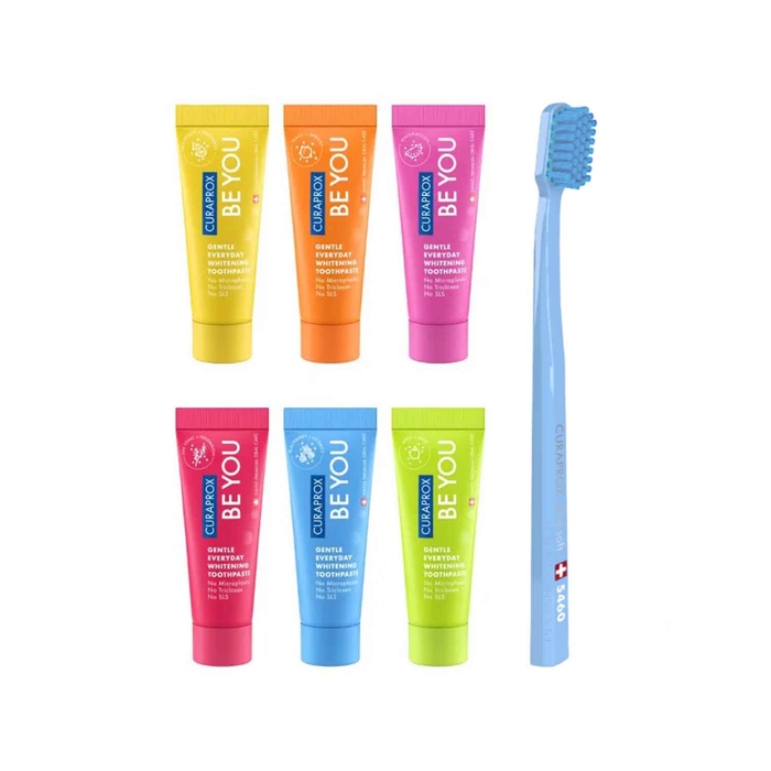 Curaprox Be You Pasta Dentes 6 sabores + Escova Dentes Azul - Curaprox - 7612412425673