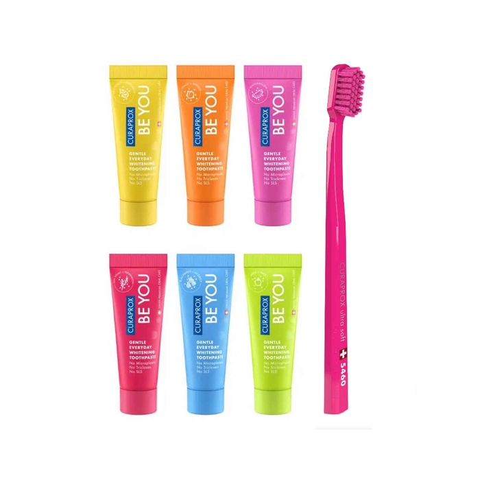 Curaprox Be You Pasta Dentes 6 sabores + Escova Dentes Fucsia - Curaprox - 7612412425673
