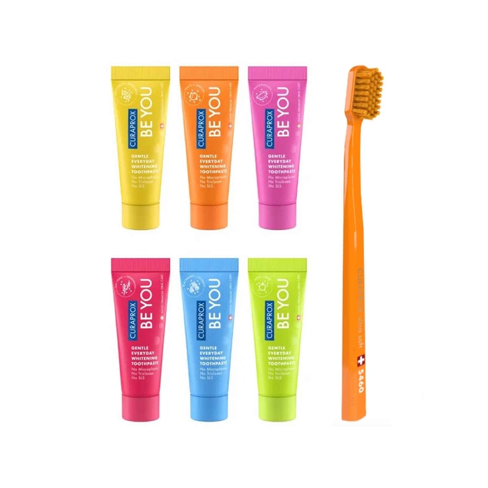 Curaprox Be You Pasta Dentes 6 sabores + Escova Dentes Laranja - Curaprox - 7612412425673