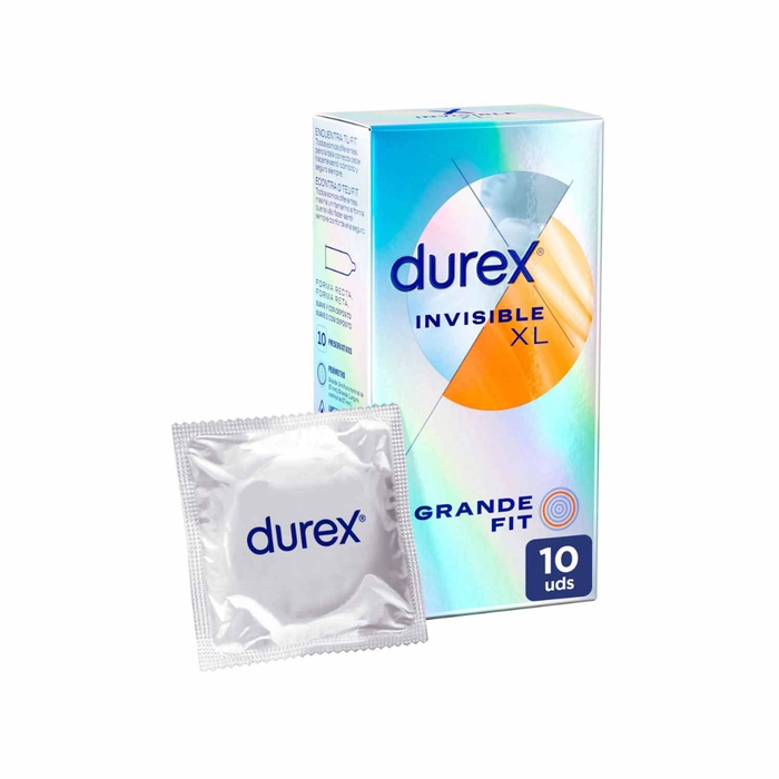 Durex Invisible Extra Lubricated XL Condoms - 10un - Durex - 8428076003336